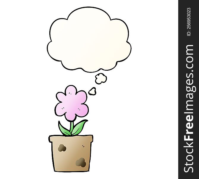 Cute Cartoon Flower And Thought Bubble In Smooth Gradient Style