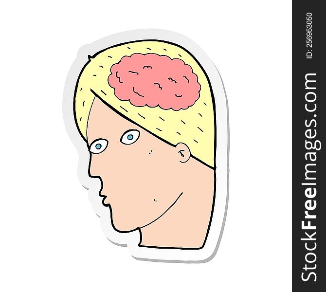 Sticker Of A Cartoon Head With Brain Symbol