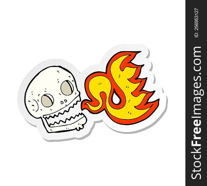 Sticker Of A Cartoon Flaming Skull