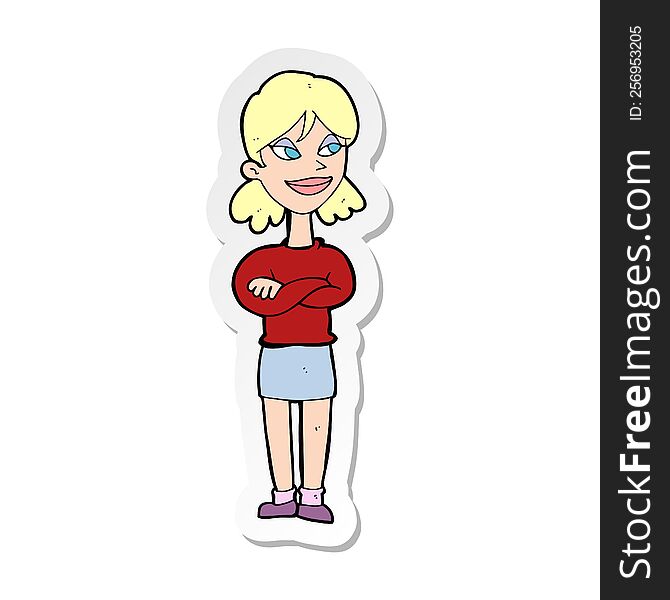 sticker of a cartoon smug woman