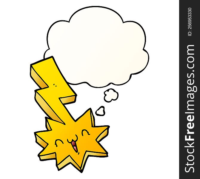 Cartoon Lightning Bolt And Thought Bubble In Smooth Gradient Style