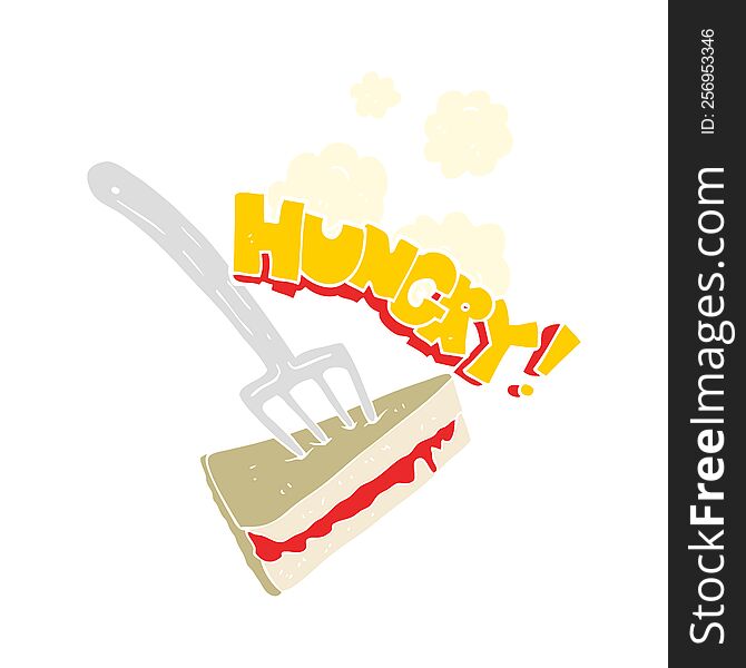 Flat Color Illustration Of A Cartoon Cake With Fork