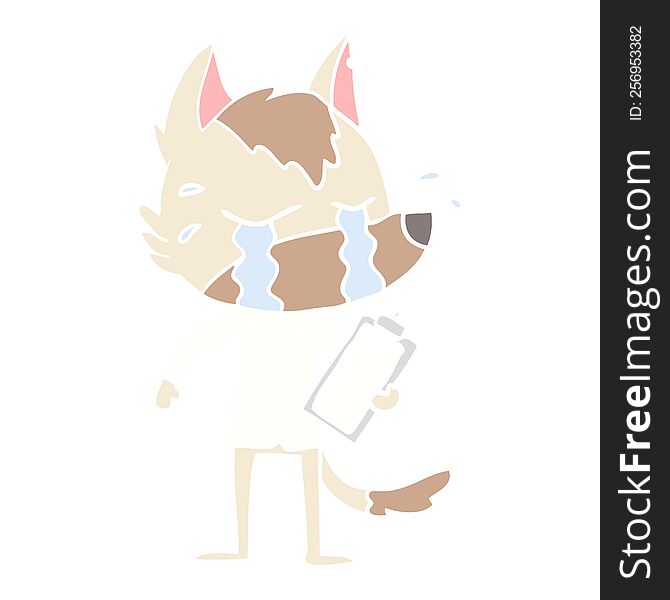 flat color style cartoon crying wolf wearing work clothes