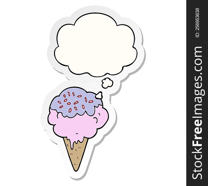 Cartoon Ice Cream And Thought Bubble As A Printed Sticker