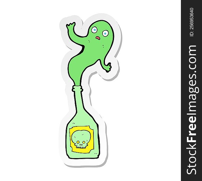 sticker of a cartoon ghost in bottle