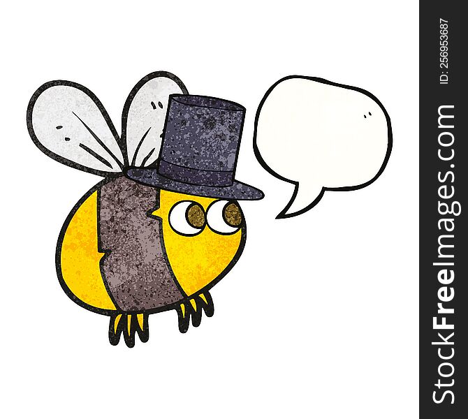 Speech Bubble Textured Cartoon Bee In Top Hat