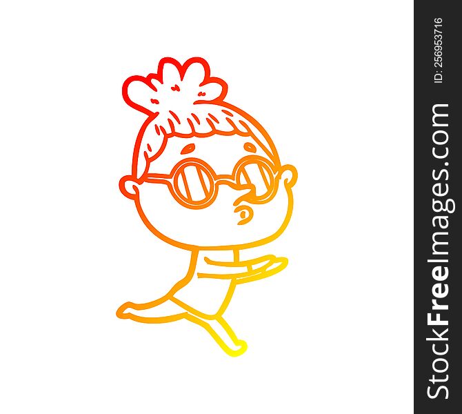 warm gradient line drawing of a cartoon woman wearing glasses