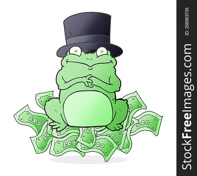 freehand drawn cartoon rich frog in top hat