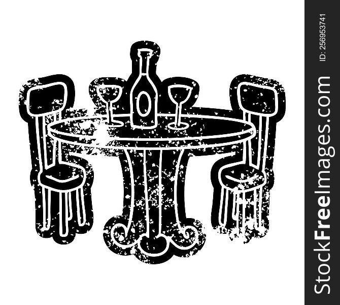 grunge distressed icon dinner table and drinks. grunge distressed icon dinner table and drinks