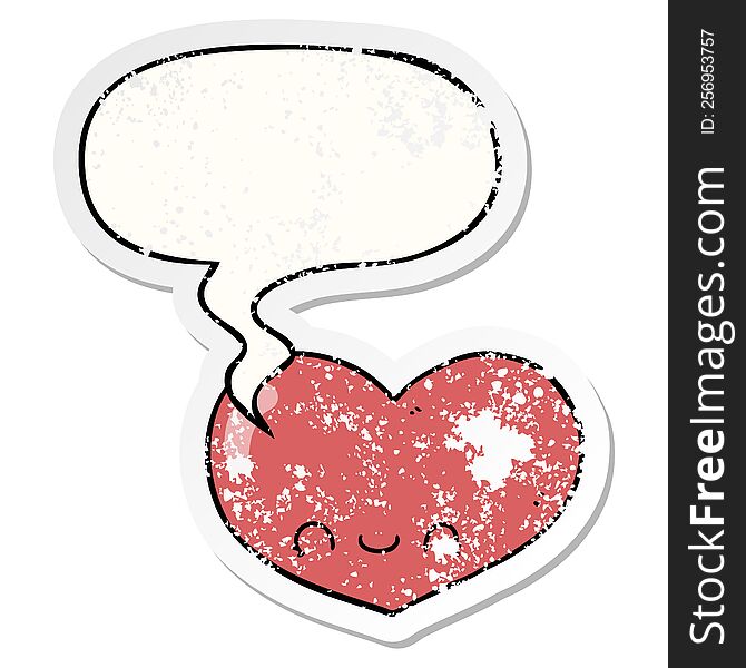 Cartoon Love Heart Character And Speech Bubble Distressed Sticker