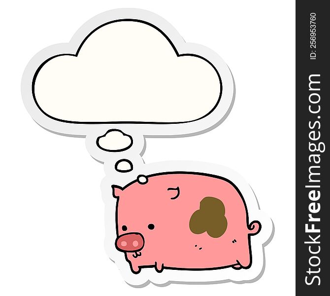 cartoon pig with thought bubble as a printed sticker