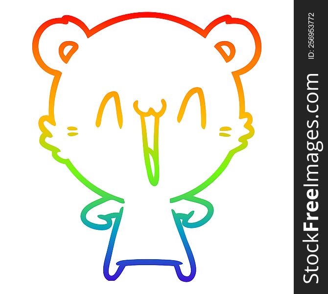 rainbow gradient line drawing of a happy bear cartoon
