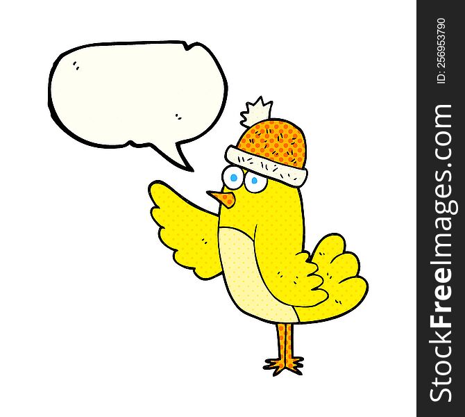 Comic Book Speech Bubble Cartoon Bird Wearing Hat