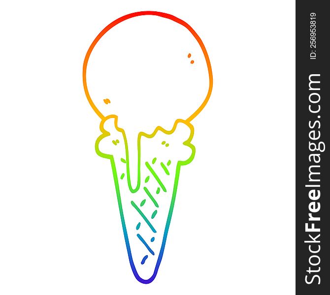 rainbow gradient line drawing of a cartoon ice cream cone