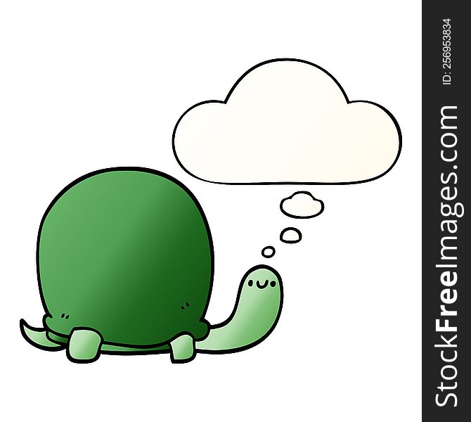 Cute Cartoon Tortoise And Thought Bubble In Smooth Gradient Style