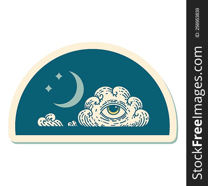 tattoo style sticker of a moon stars and cloud