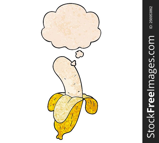 cartoon banana with thought bubble in grunge texture style. cartoon banana with thought bubble in grunge texture style