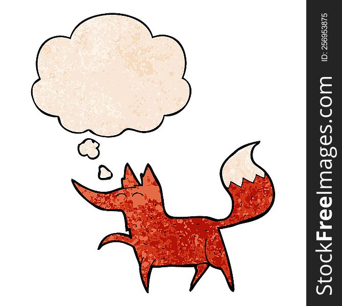 Cartoon Fox And Thought Bubble In Grunge Texture Pattern Style