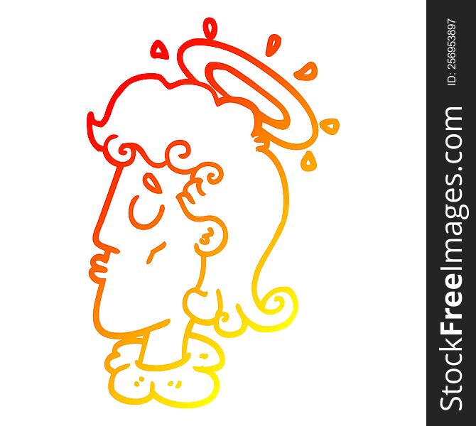 warm gradient line drawing of a cartoon angel face