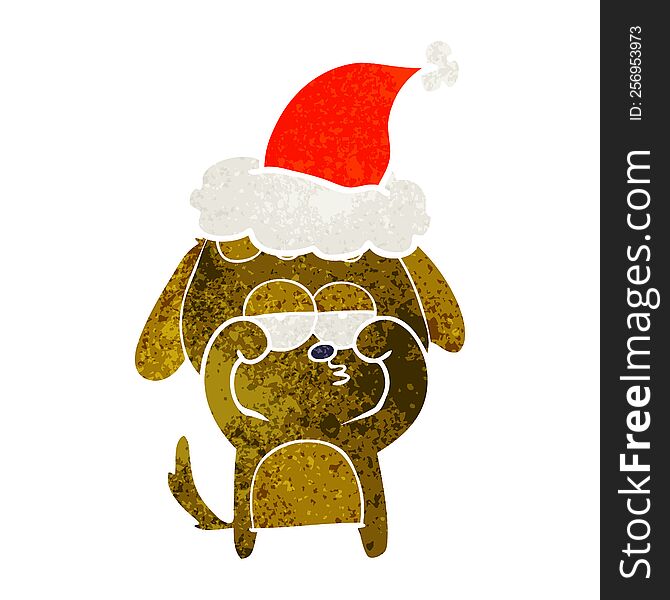 Retro Cartoon Of A Tired Dog Wearing Santa Hat