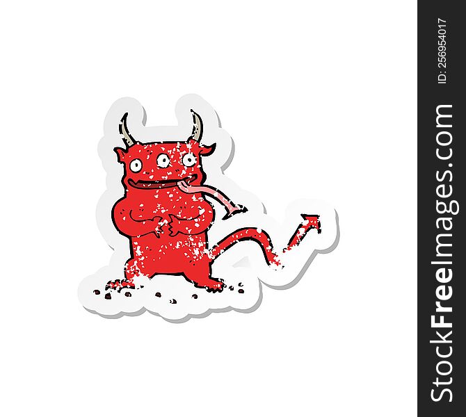 Retro Distressed Sticker Of A Cartoon Little Demon