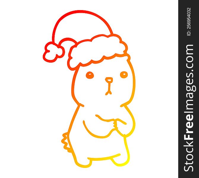 Warm Gradient Line Drawing Cartoon Christmas Bear Worrying