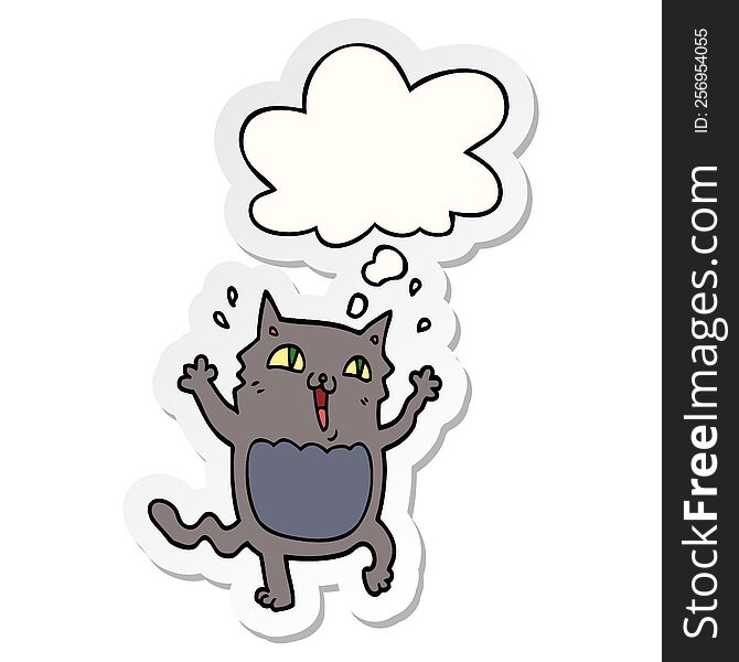 Cartoon Crazy Excited Cat And Thought Bubble As A Printed Sticker