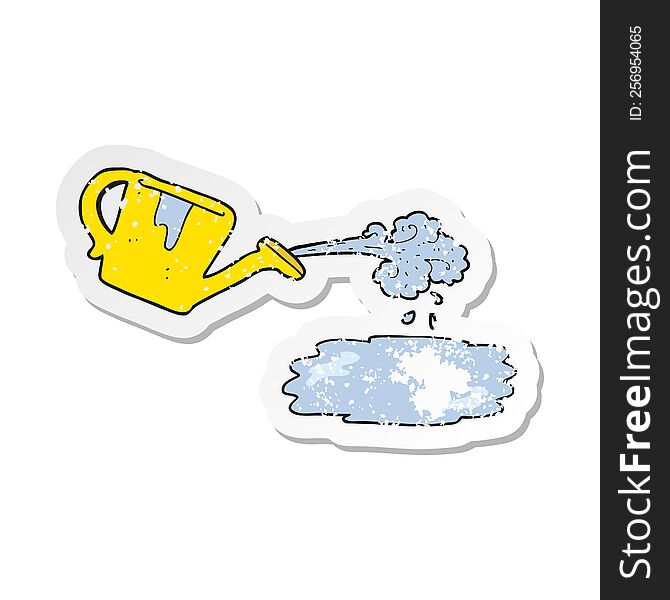 retro distressed sticker of a cartoon watering can pouring