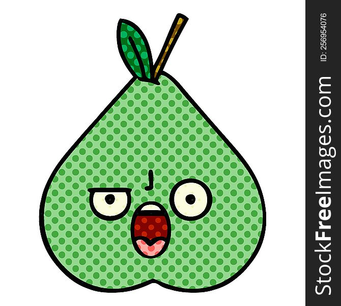 comic book style cartoon of a green pear