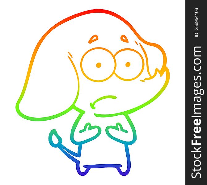 Rainbow Gradient Line Drawing Cartoon Unsure Elephant