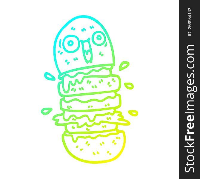 cold gradient line drawing of a cartoon burger