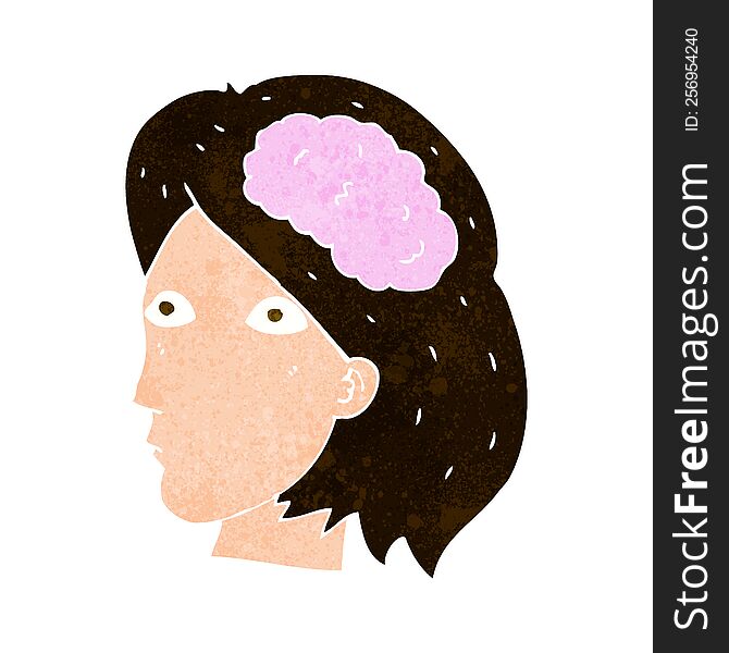 Cartoon Female Head With Brain Symbol