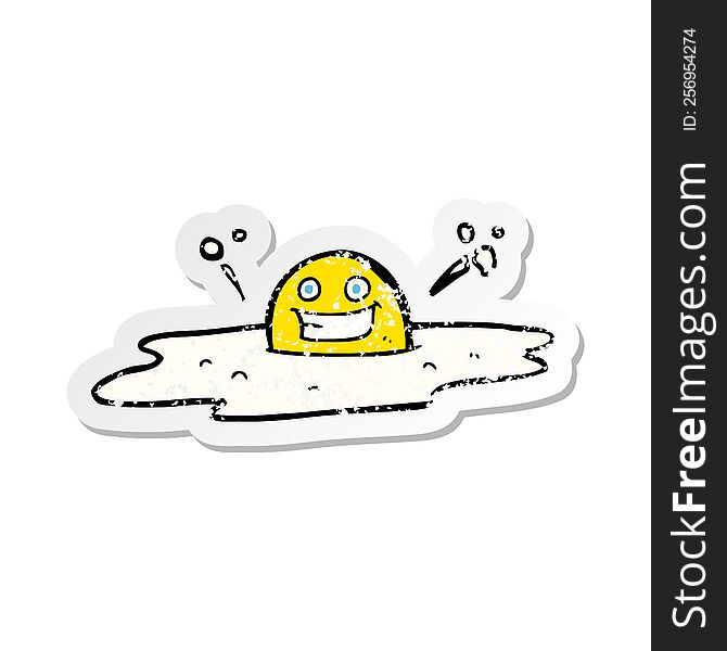 Retro Distressed Sticker Of A Happy Cartoon Fried Egg