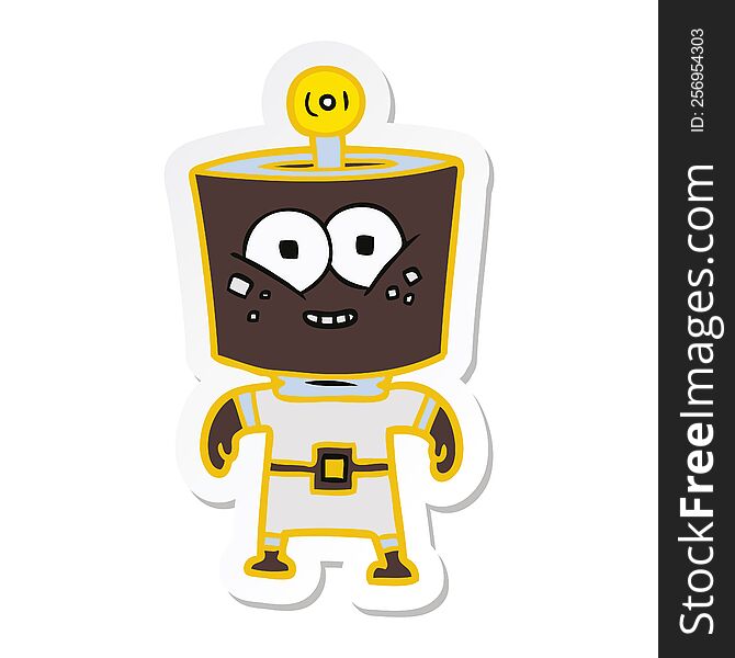 Sticker Of A Happy Energized Cartoon Robot