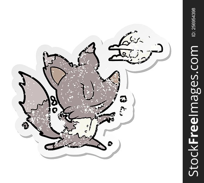 distressed sticker of a cartoon werewolf changing in moonlight
