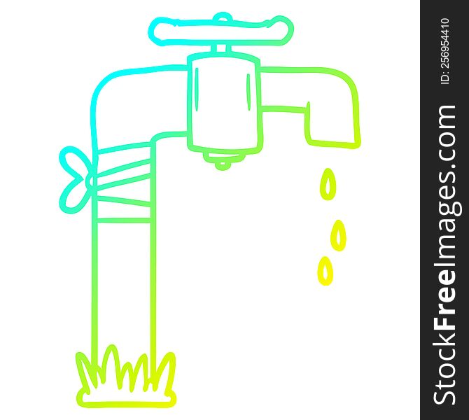 cold gradient line drawing of a cartoon old water tap