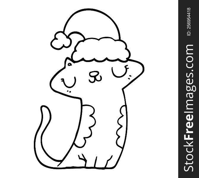 Cute Cartoon Cat Wearing Christmas Hat