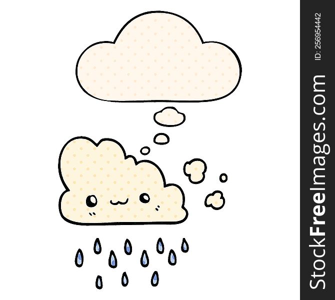 cartoon storm cloud and thought bubble in comic book style