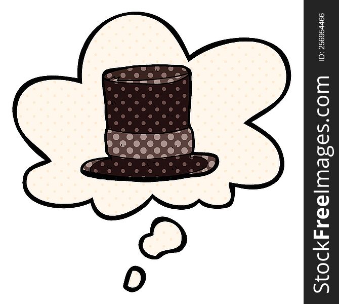Cartoon Top Hat And Thought Bubble In Comic Book Style