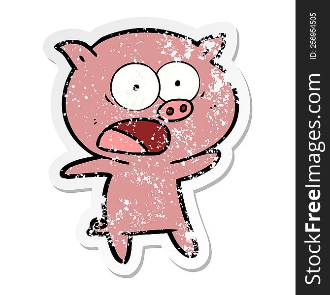 Distressed Sticker Of A Cartoon Pig Shouting