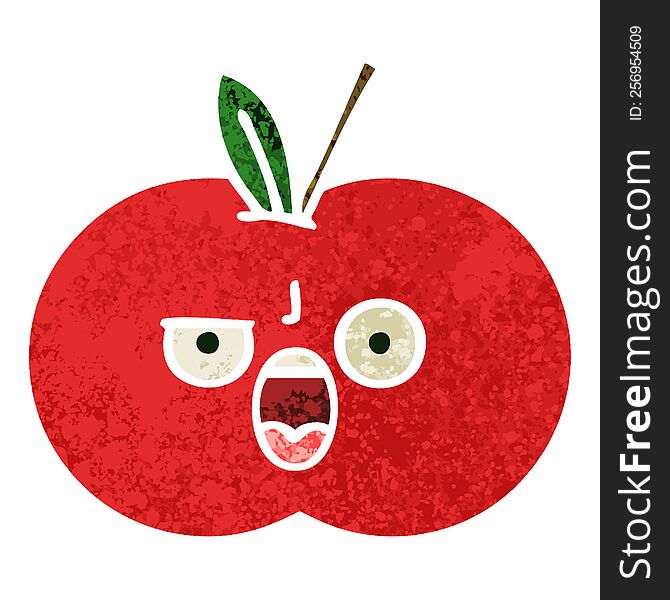 Retro Illustration Style Cartoon Red Apple