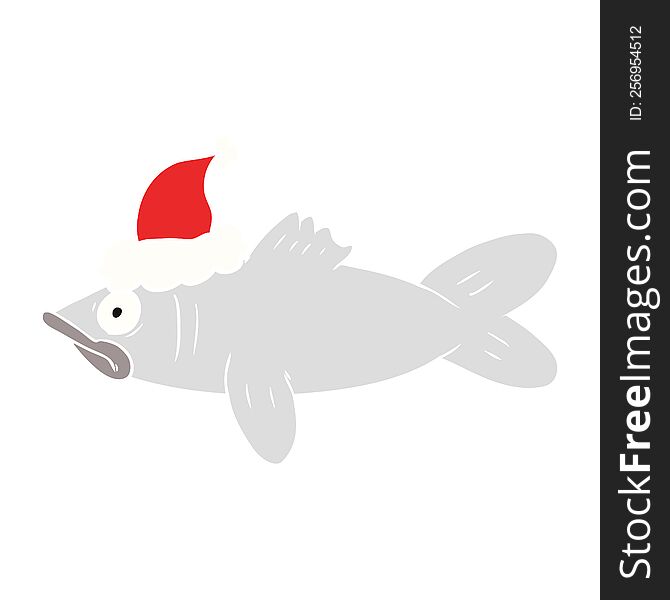 Flat Color Illustration Of A Fish Wearing Santa Hat