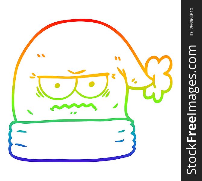 rainbow gradient line drawing of a cartoon annoyed christmas santa hat