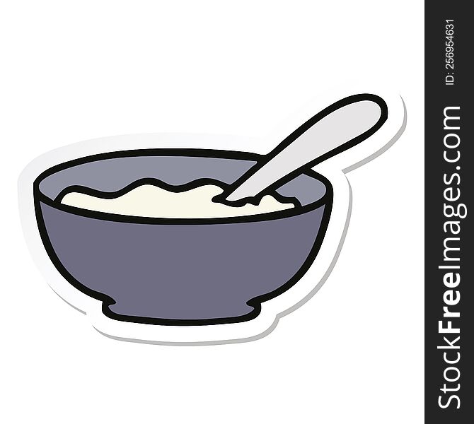 Sticker Of A Quirky Hand Drawn Cartoon Bowl Of Porridge