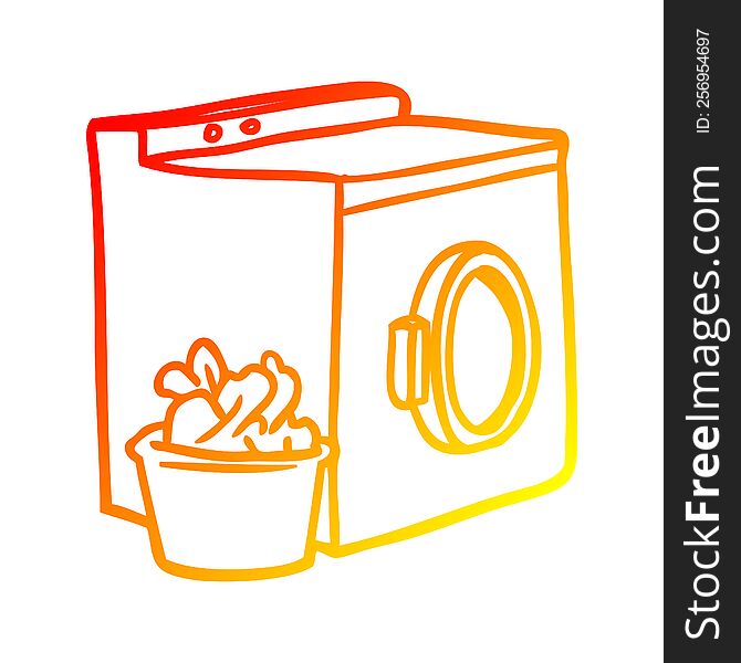 warm gradient line drawing of a washing machine and laundry