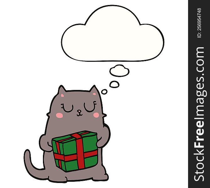 cartoon christmas cat with thought bubble. cartoon christmas cat with thought bubble