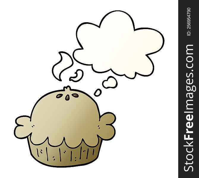 cartoon pie with thought bubble in smooth gradient style