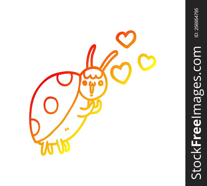 warm gradient line drawing of a cute cartoon ladybug in love