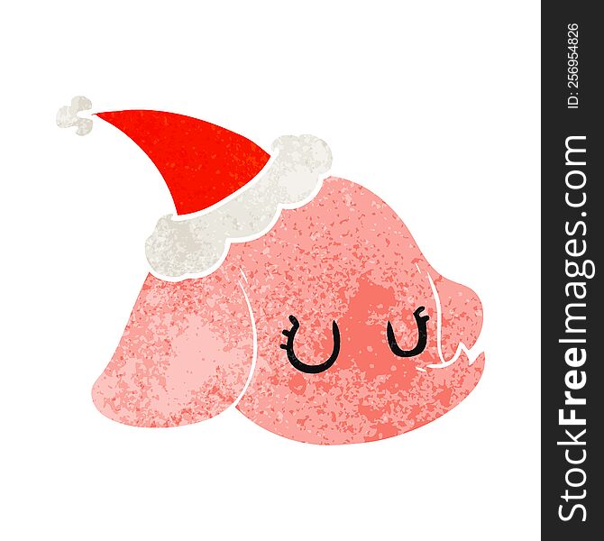 Retro Cartoon Of A Elephant Face Wearing Santa Hat