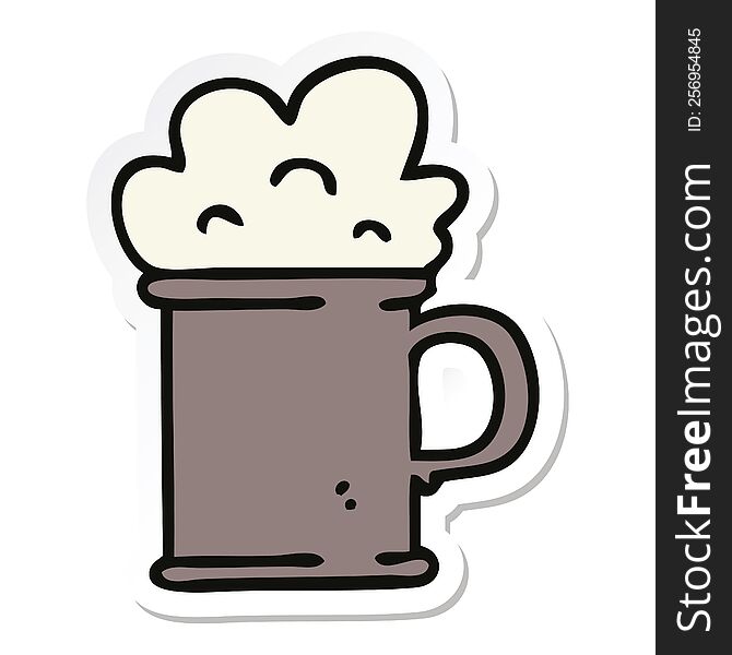 Sticker Of A Quirky Hand Drawn Cartoon Tankard Of Beer